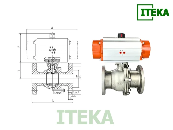 Bản vẽ cấu tạo van bi mặt bích JIS điều khiển khí nén