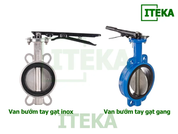 So sánh van bướm tay gạt inox và van bướm gang